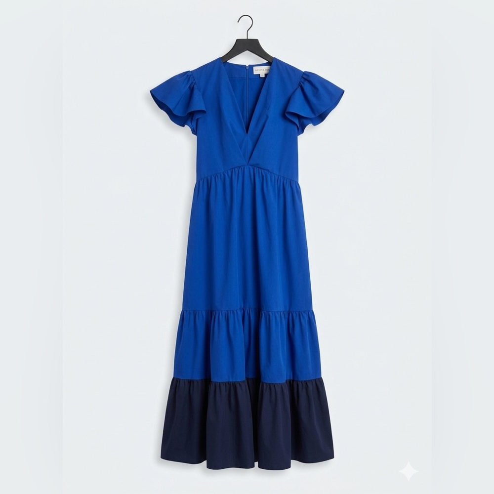 NWT Sachin & Babi Lori Dress Cobalt Blue Tiered Colorblock Midi 10 - Picture 2 of 7